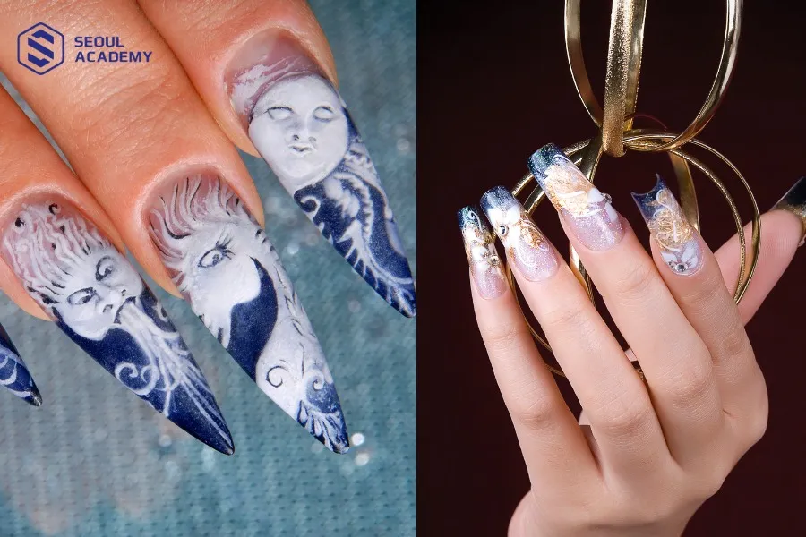 Vẽ nổi 3D là kỹ thuật nail chuyên nghiệp sử dụng bột acrylic hoặc gel để tùy chỉnh các họa tiết móng trở nên chân thật hơn