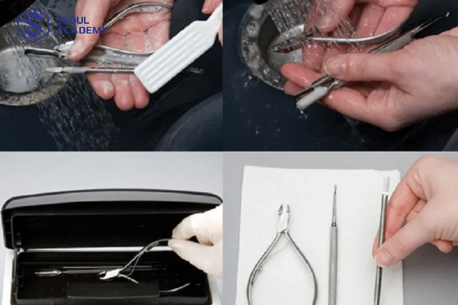 Dụng cụ làm móng tay phải được vệ sinh sạch sẽ