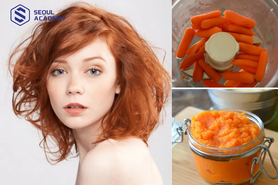 Mái tóc đỏ cam với cà rốt tươi