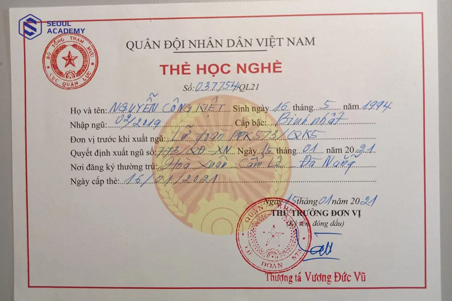 Thẻ học nghề công an xuất ngũ là giấy tờ cần có khi đăng ký học nghề