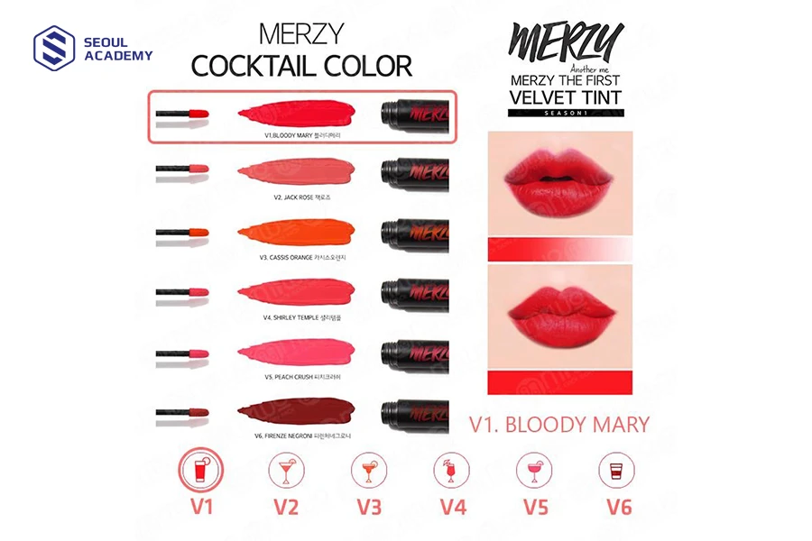 Bảng màu son kem Merzy Another Me The First Velvet Tint Season 1 Cocktail