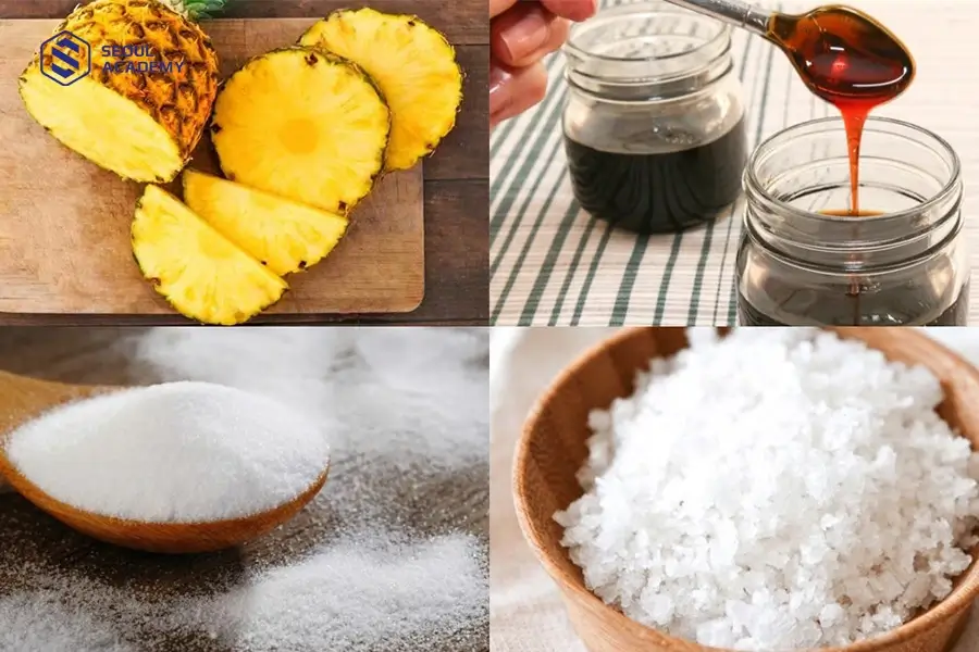 Nguyên liệu chuẩn bị làm nước mắm khóm chay chua ngọt