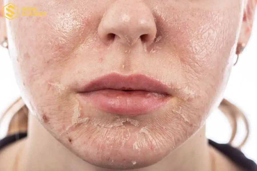 Các mảng bong tróc sẽ ngày càng lớn hơn, da sẽ khô căng