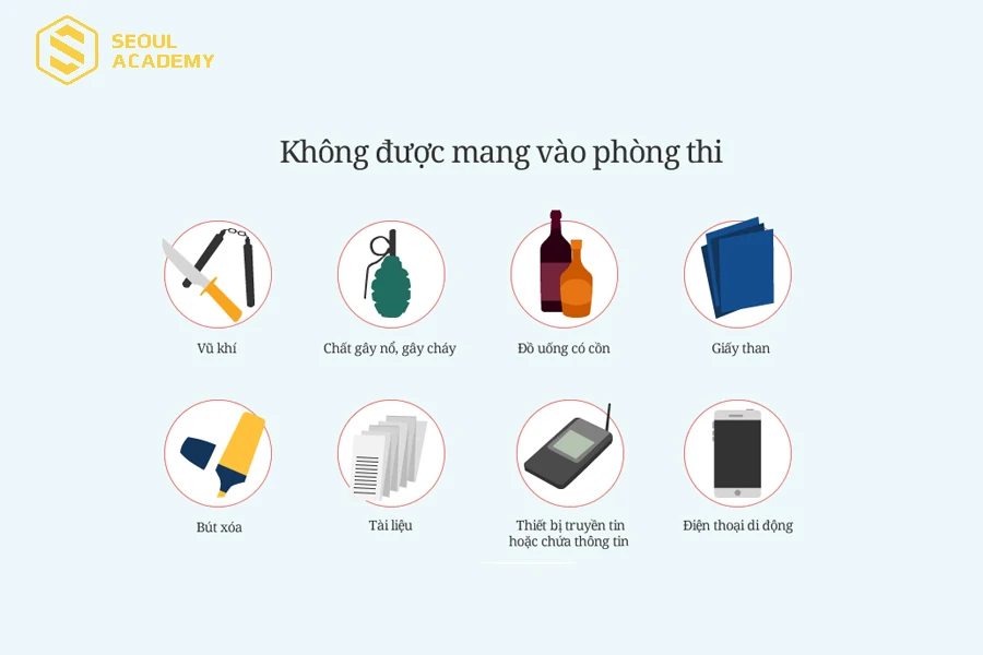 Các vật dụng không được mang vào phòng thi