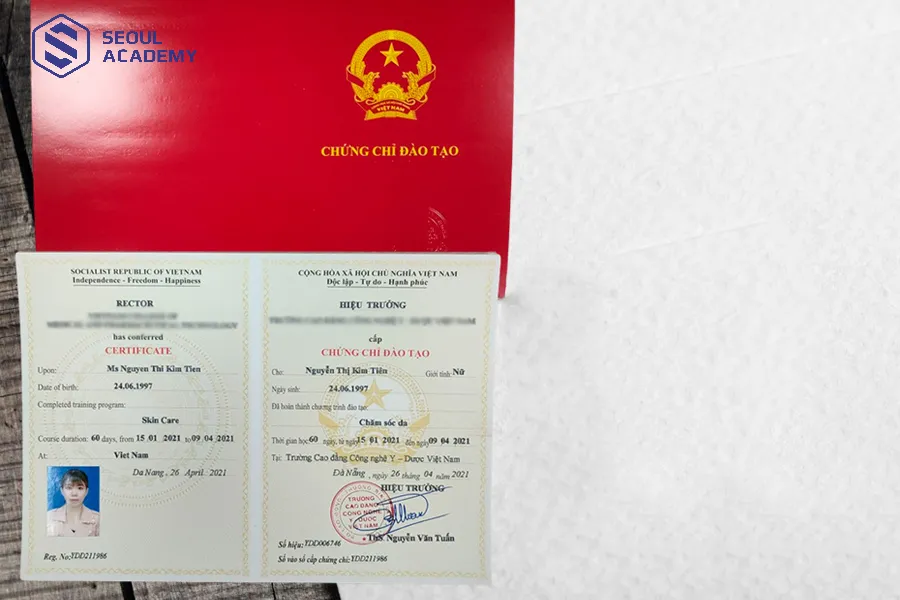 Mẫu chứng chỉ sơ cấp chăm sóc da, chứng nhận spa chính quy