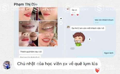 Học viên Phạm Thị Diệu - nhận làm phun môi cho khách hàng ở dưới quê