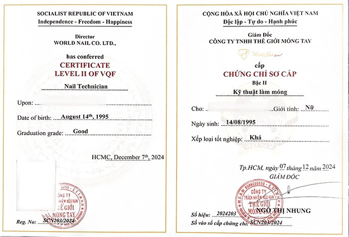 Chứng chỉ nail giúp thợ nail hành nghề hợp pháp theo quy định