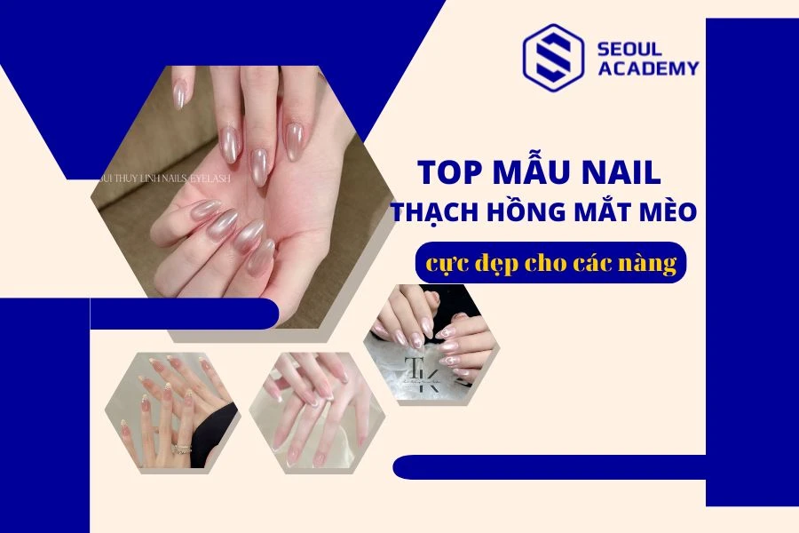 Mẫu nail thạch hồng mắt mèo