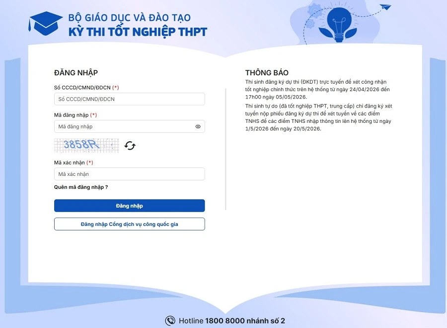 Sử dụng tài khoản đăng nhập vào hệ thống trên cổng thông tin của Bộ GD và ĐT