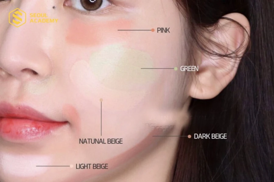 Dùng cọ để tán kem che khuyết điểm Focallure Color Concealer Palette