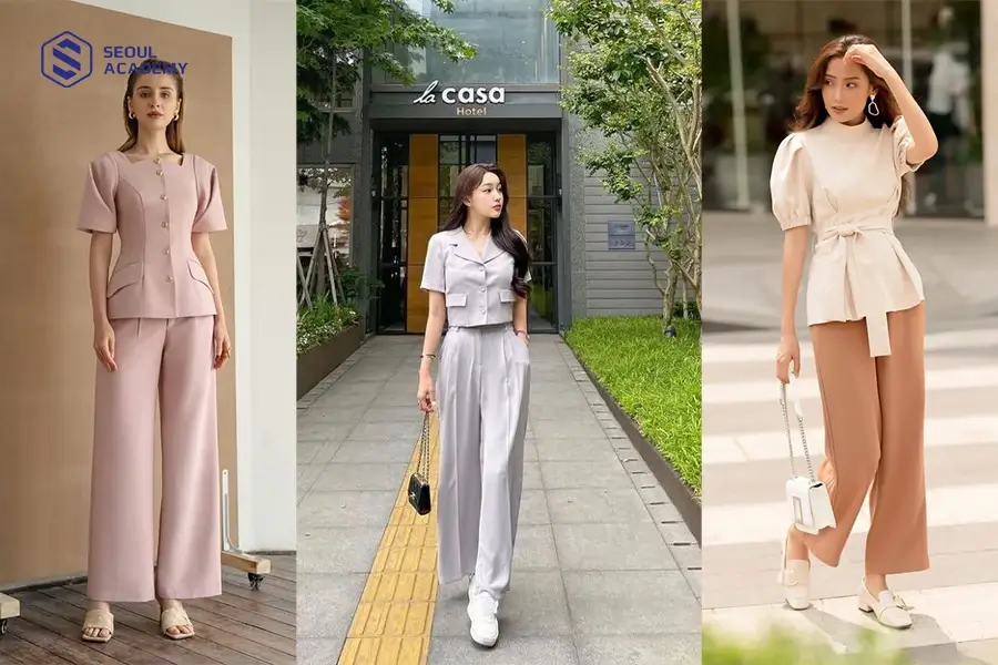 Trang phục kết hợp với quần tây ống rộng đi họp phụ huynh