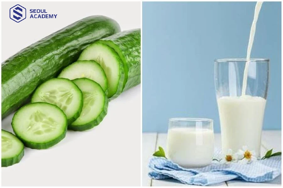 Dưa leo và sữa tươi không đường giúp đôi tay mịn màng