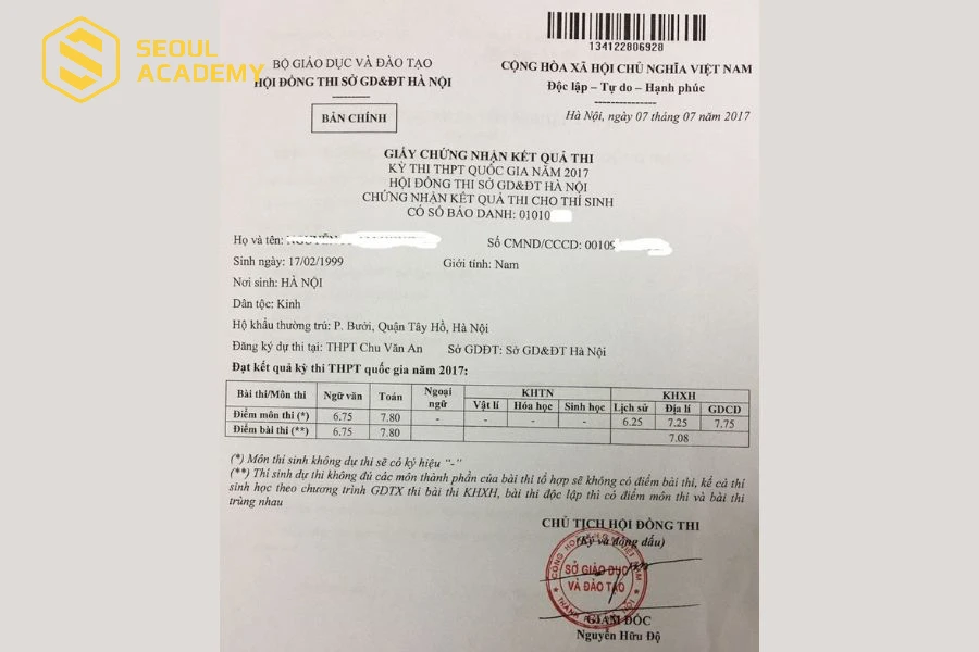 Giấy báo điểm thi đại học chính là chứng nhận kết quả tốt nghiệp THPT Quốc gia