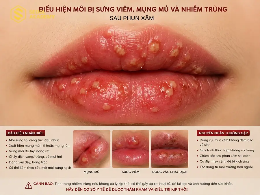 Nếu khâu vệ sinh không đảm bảo sẽ khiến môi bị sưng viêm, nhiễm trùng