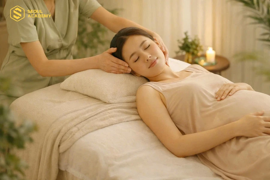 Bà bầu rất nên chăm sóc da mặt tại spa để hỗ trợ thư giãn và cải thiện da trong thai kỳ