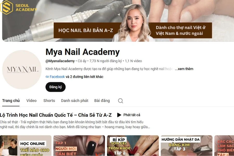 Kênh youtube của Mya Nail Academy