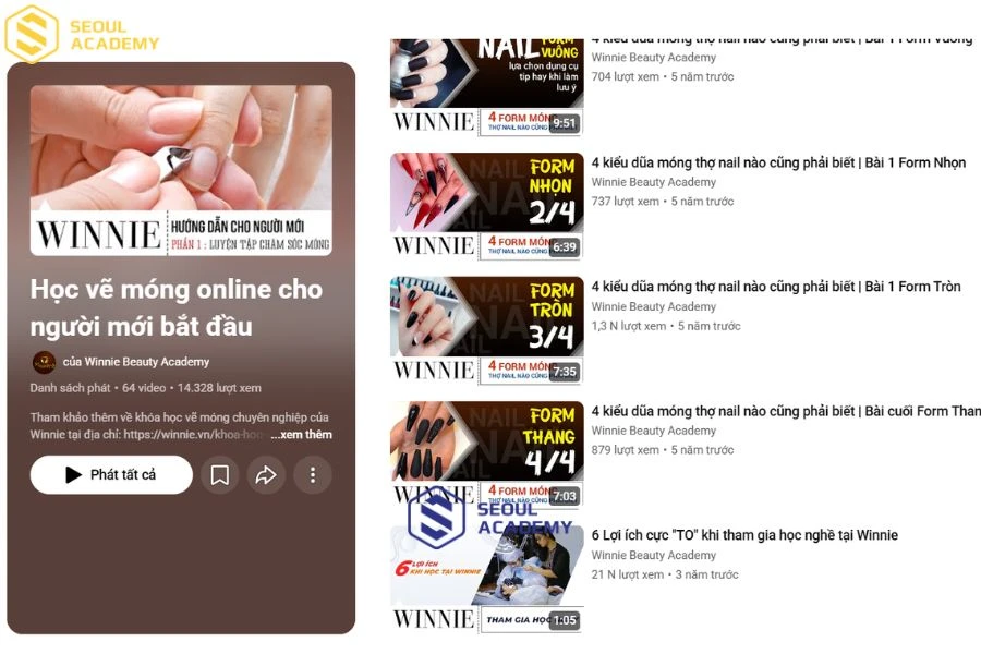 Kênh youtube của Winnie Beauty Academy