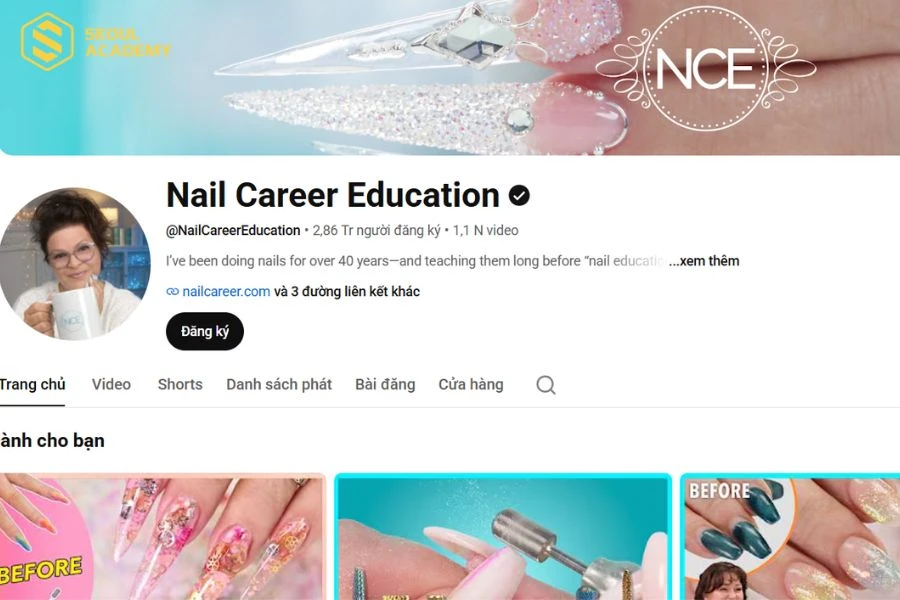 Kênh youtube của Suzy với phong cách nail chuẩn châu Âu