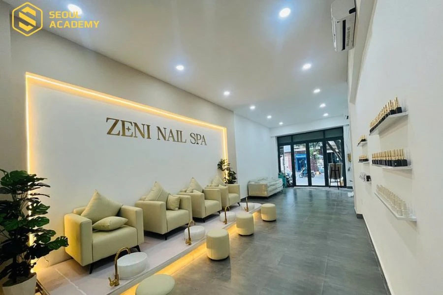 Không gian tại Zeni Nail Spa mang phong cách hiện đại chuẩn Hàn Quốc