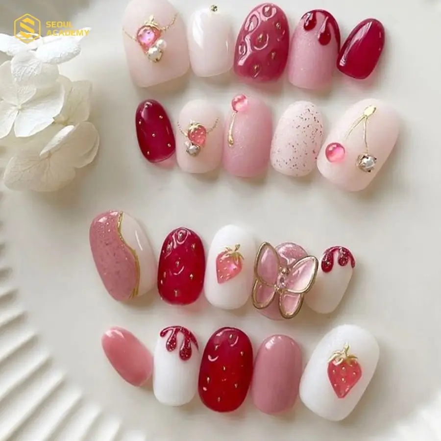 Nail dâu tây với màu sắc bắt mắt phù hợp cho trẻ em