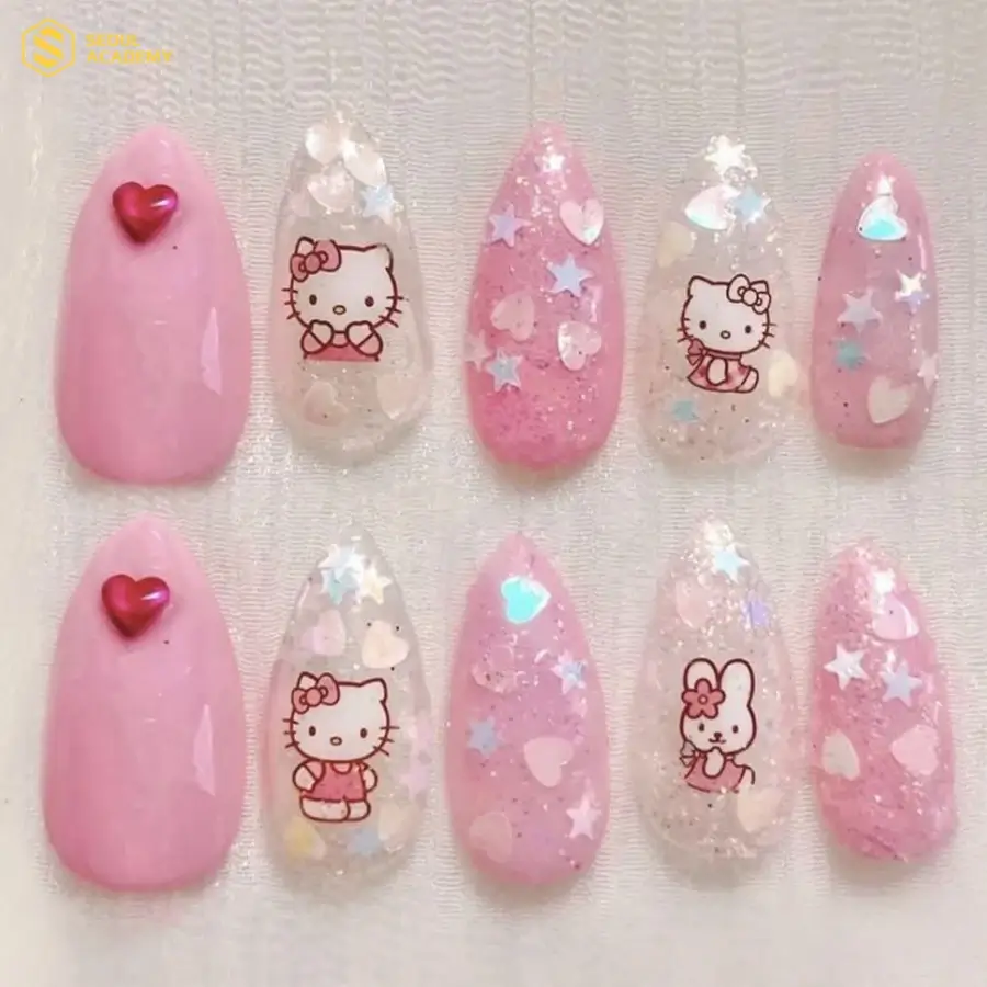 Mẫu nail hồng hầu như bé nào cũng yêu thích