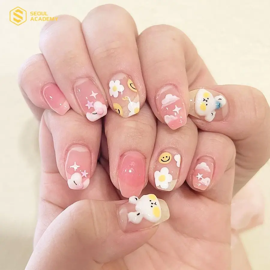 Nail màu hồng thích hợp với mọi cô bé