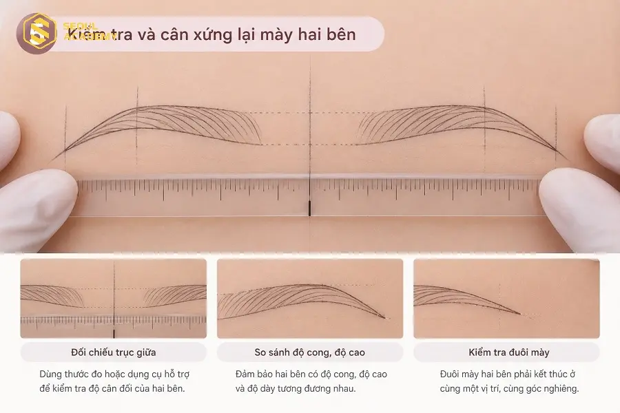 Kiểm tra lại sự cân xứng chân mày hai bên sau khi phác thảo xong