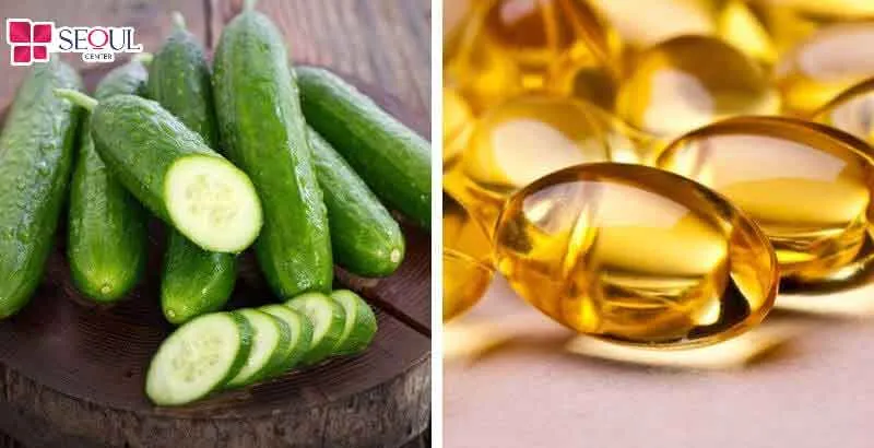 Dưa chuột kết hợp cùng vitamin E có thể giúp vùng da cổ, gáy được trắng sáng
