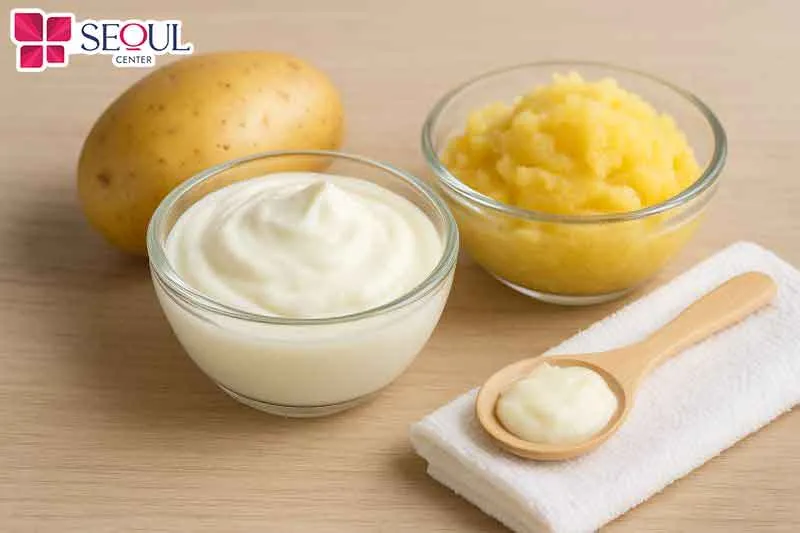 Nghiền nhuyễn khoai tây và trộn đều cùng sữa chua không đường