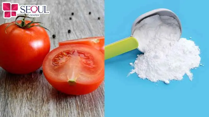 Trộn cà chua và baking soda đắp vào vùng da dưới cánh tay sẽ hỗ trợ giảm mụn hiệu quả