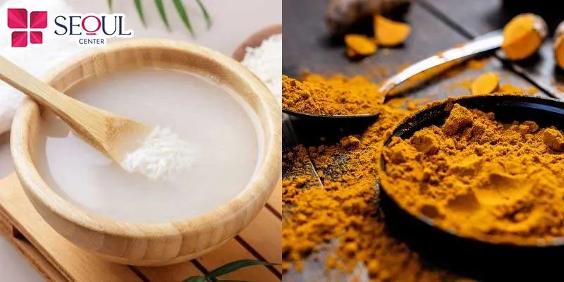 Sự kết hợp giữa nước vo gạo và nghệ sẽ giúp da sáng, giảm thâm và đều màu hơn