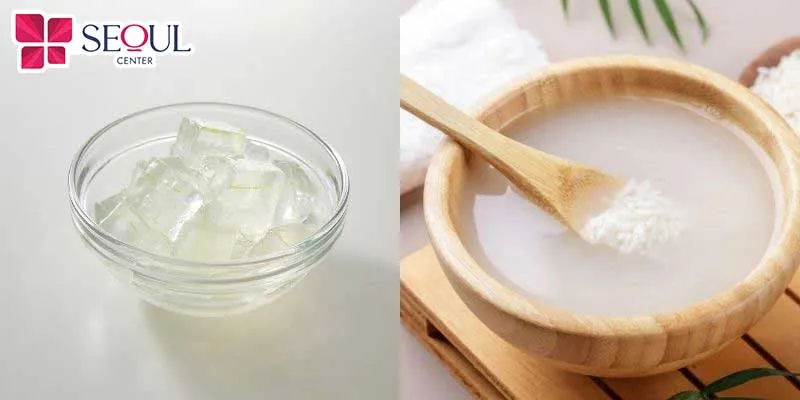 Nha đam và nước vo gạo chứa nhiều thành phần giúp dưỡng da ẩm mịn, sáng khỏe và mềm mịn