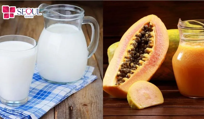 Trộn sữa tươi cùng đu đủ chín xay nhuyễn để vừa làm rụng lông vừa làm sáng da 