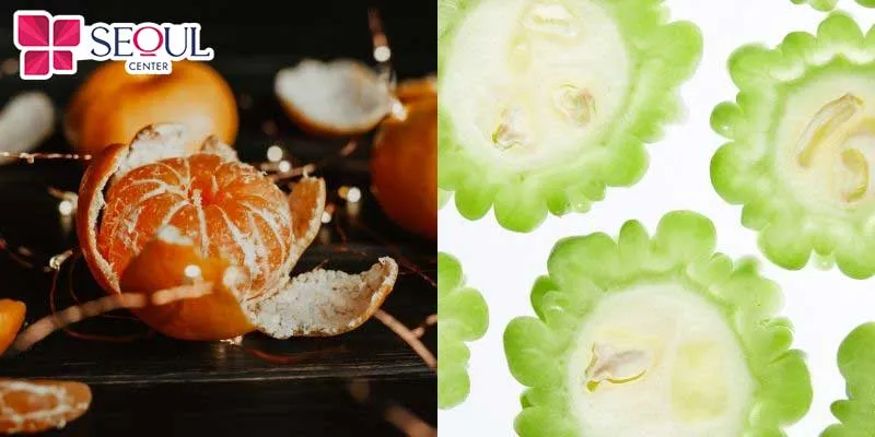 Khổ qua và bột vỏ cam kết hợp sẽ tạo ra những dưỡng chất giúp da ức chế melanin, giảm xỉn màu da hữu hiệu