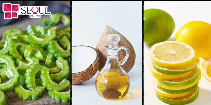 Bộ ba nguyên liệu khổ qua, dầu dừa, chanh có chứa rất nhiều dưỡng chất có thể da sáng, đều màu và chống lão hóa 