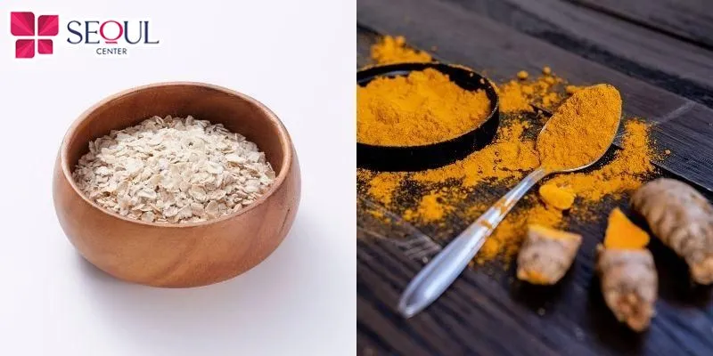 Bột yến mạch và tinh bột nghệ hòa quyện sẽ tạo thành hỗn hợp vừa là làm trắng sáng da, vừa ngăn ngừa mụn thâm