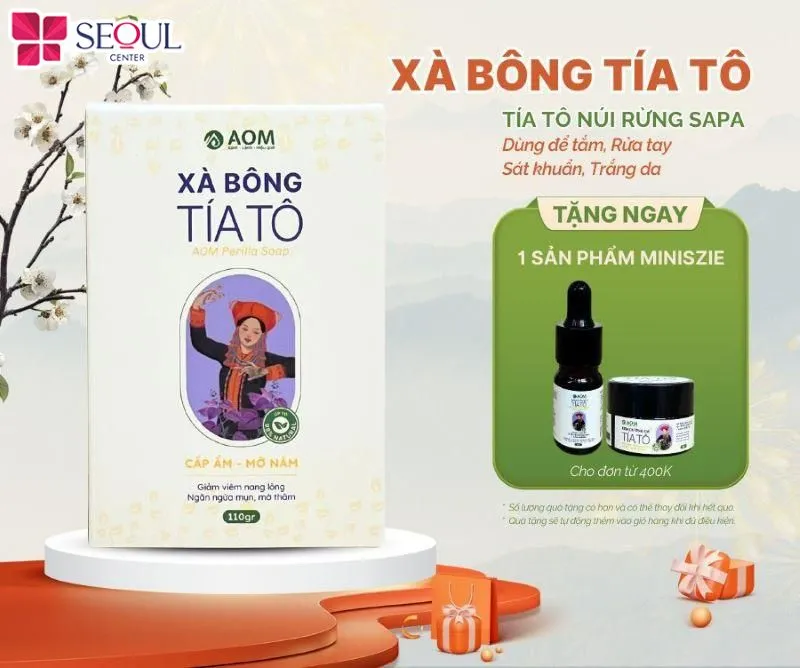 Xà bông tắm trắng tía tô AOM giúp giảm viêm, ngăn ngừa mụn lưng và mờ thâm sạm