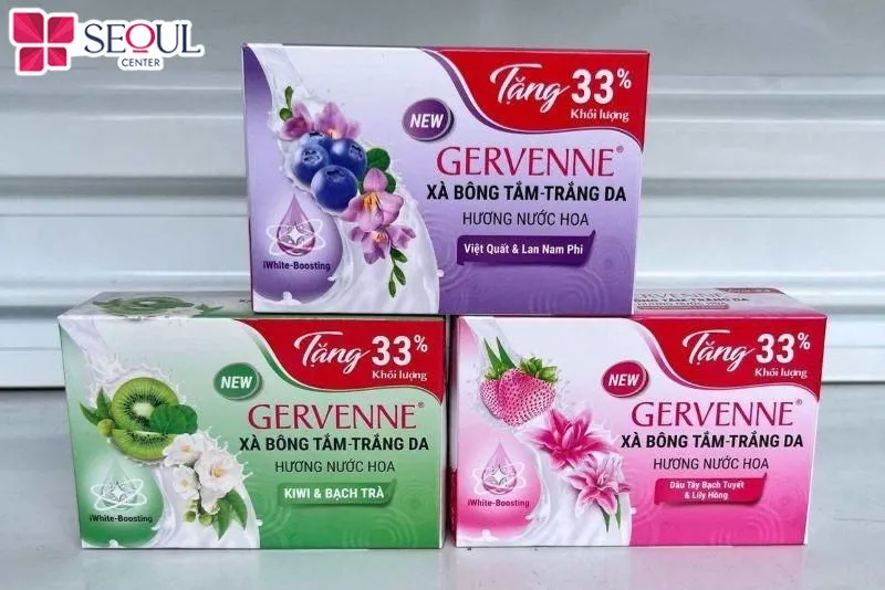Xà bông tắm trắng da Gervenne đa dạng hương nước hoa giúp người dùng lựa chọn dễ dàng hơn