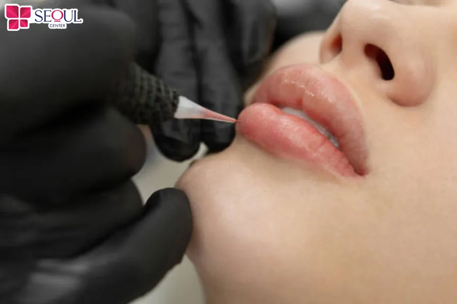 Tay nghề chuyên viên kém, đi kim quá sâu hoặc mạnh có thể khiến môi bị đốm đen sau khi phun