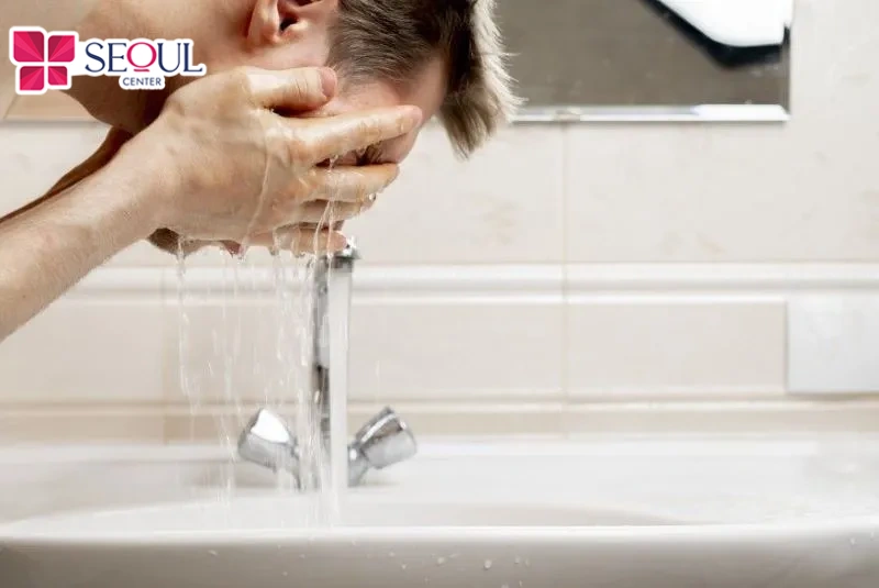 Rửa mặt bằng nước mát và sau đó bôi kem dưỡng ẩm để bảo vệ làn da, giảm kích ứng vùng da sau khi triệt