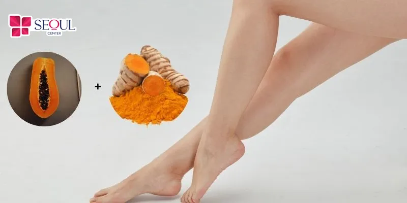 Sử dụng đu đủ và nghệ hòa quyện thoa chân một thời gian sẽ thấy da chân giảm mọc lông, sáng khỏe hơn