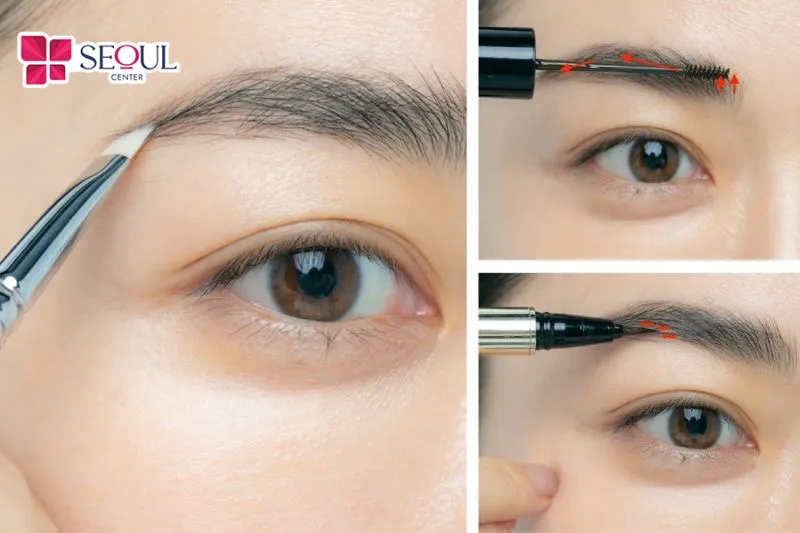 Bạn có thể sử dụng bút kẻ lông mày theo hướng chuyển cong nhẹ từ đuôi và phần đỉnh