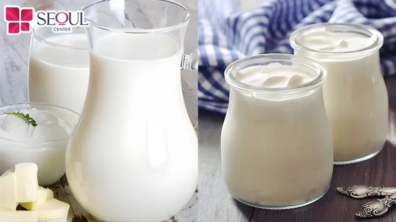 Kết hợp sữa chua và sữa tươi không đường để tạo thành hỗn hợp tắm trắng