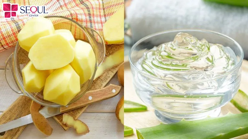 Khoai tây và gel nha đam sẽ giúp lỗ chân lông se khít, lông chậm mọc, da chân sáng hơn