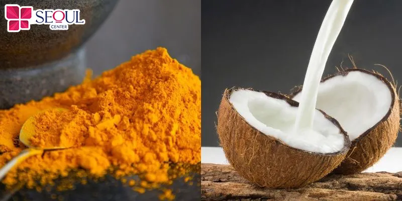 Bột nghệ và nước cốt dừa khi hòa quyện sẽ được hỗn hợp giúp nang lông dễ rụng
