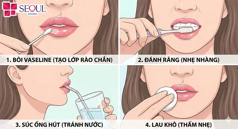 Cần thực hiện thao tác đánh răng cẩn thận để tránh ảnh hưởng đến sắc môi sau phun
