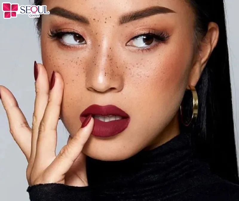 Da ngăm rất phù hợp phun môi màu đỏ mận