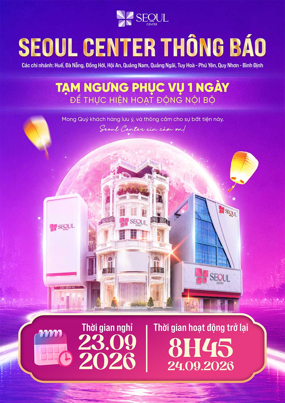 Thông báo các chi nhánh tạm ngưng phục vụ 1 ngày 23/9 để tham gia ngày hội văn hóa DN Group Thông báo các chi nhánh tạm ngưng phục vụ 1 ngày 23/9 để tham gia ngày hội văn hóa DN Group