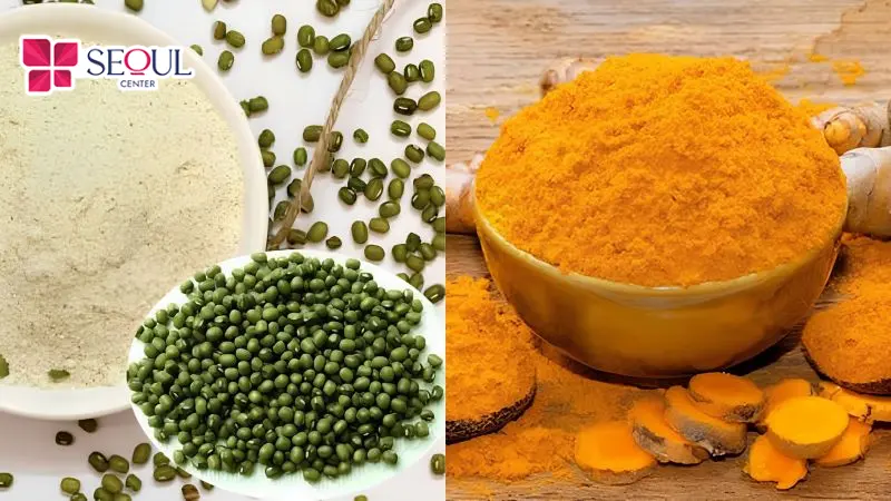 Bột đậu xanh và nghệ kết hợp giúp tẩy tế bào chết, làm mềm sợi lông, hỗ trợ lông rụng tự nhiên, đồng thời giảm thâm và hạn chế viêm nang lông.