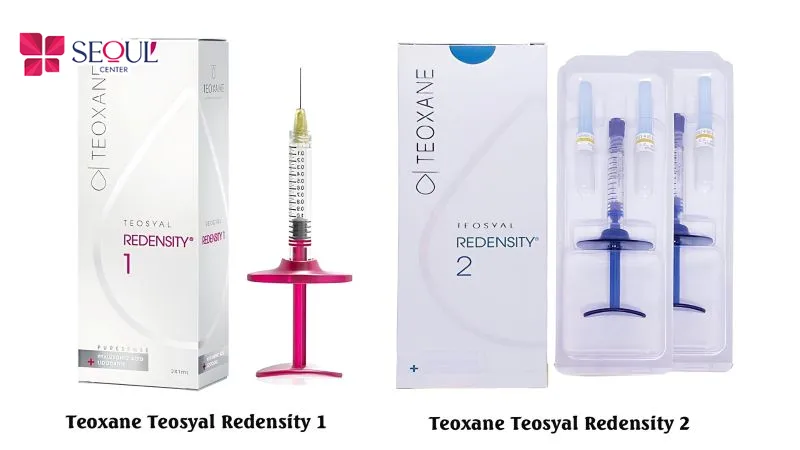Teosyal Redensity 1 hỗ trợ cấp ẩm, trẻ hóa da, trong khi Redensity 2 giúp cải thiện vùng hõm lệ và quầng thâm mắt.